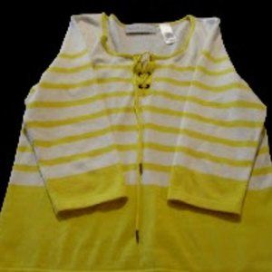 Liz Claiborne First Issue Sweater Yellow/White Size M. 3/4 Sleeve.
